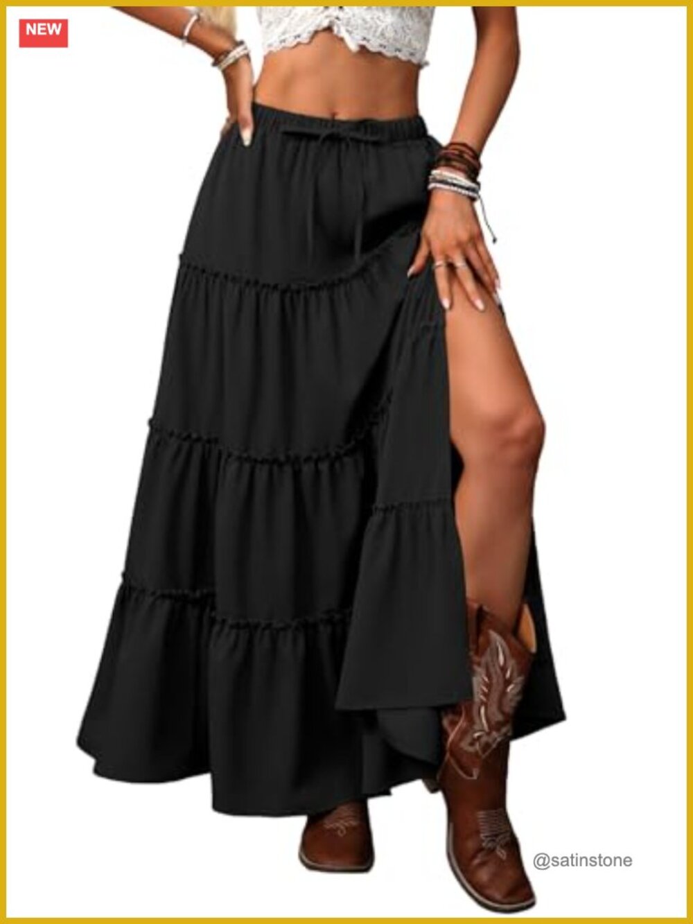 Women's Maxi Skirt with Pockets A-Line Rayon Blend